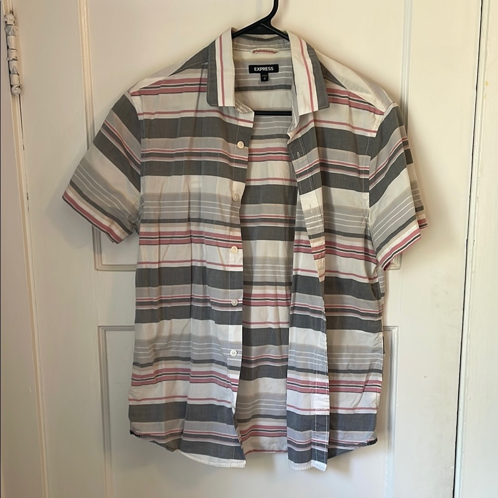 Express Men's Casual Striped Shirt - Gray, Pink, White